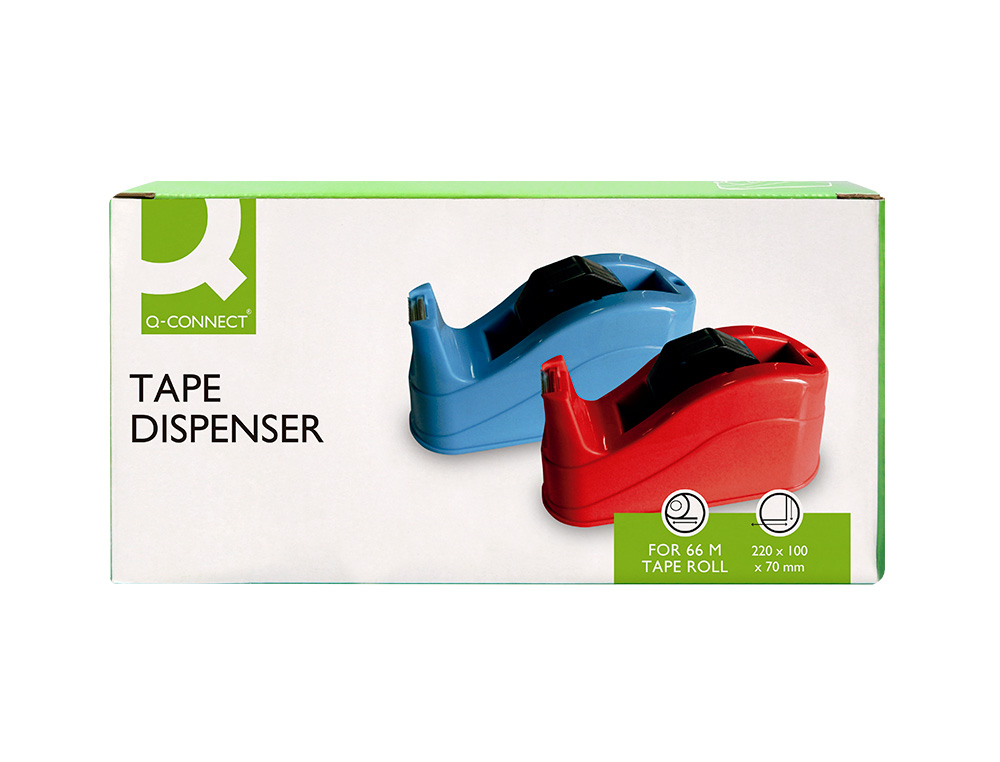 PORTARROLLO SOBREMESA Q-CONNECT PLASTICO PARA CINTAS DE 66 MT COLOR ROJO 220X100X70 MM