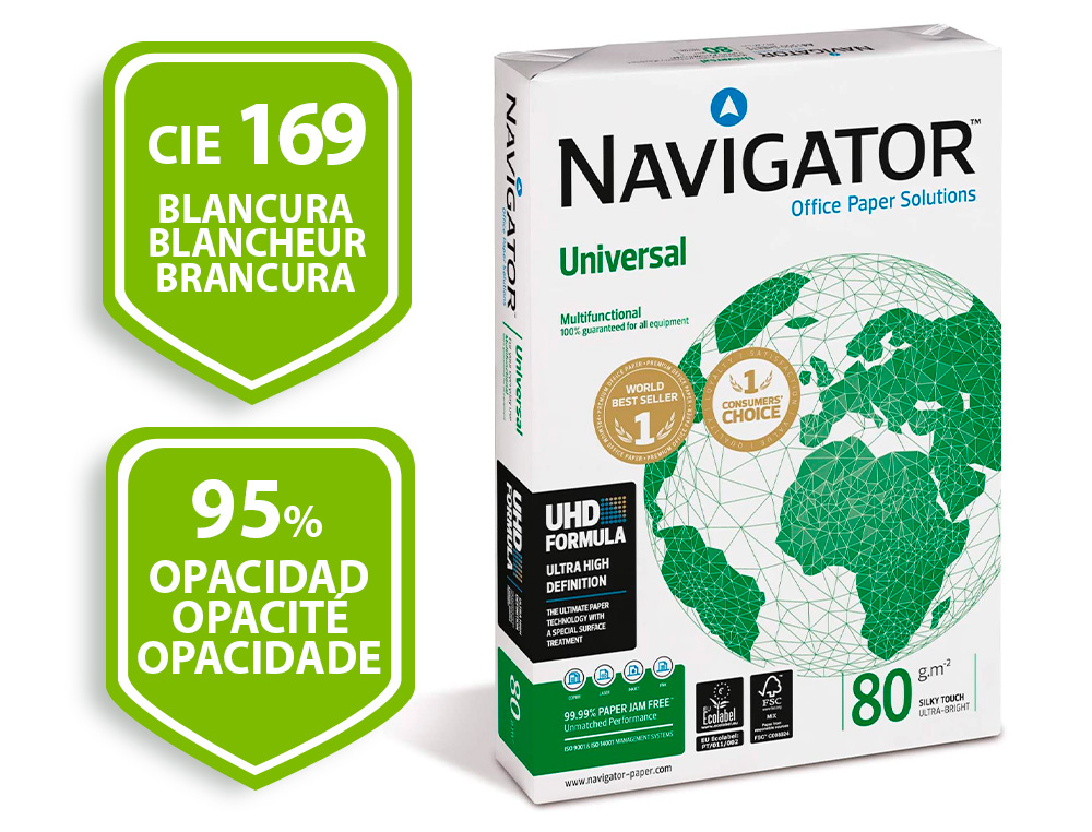 PAPEL FOTOCOPIADORA NAVIGATOR DIN A4 80 GRAMOS PAQUETE DE 400 HOJAS