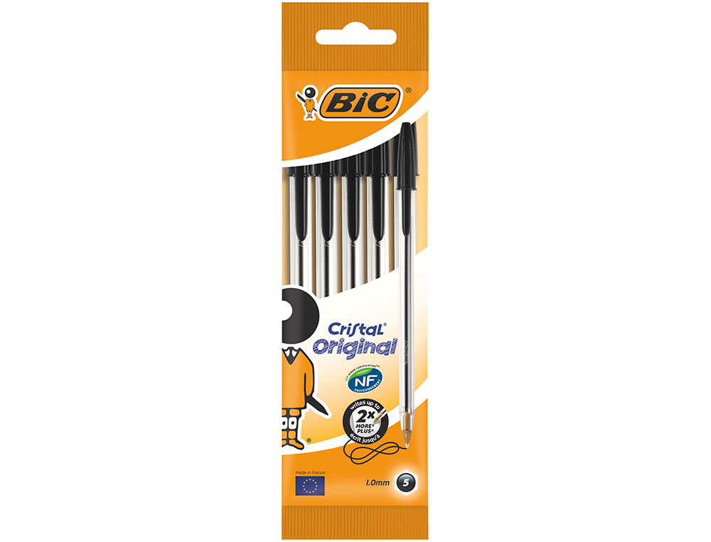 BOLIGRAFO BIC CRISTAL ORIGINAL TINTA NEGRA BOLSA DE 5 UNIDADES