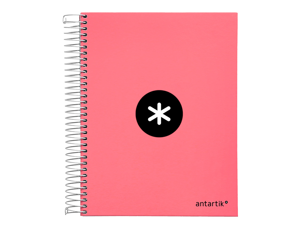 CUADERNO ESPIRAL A5 MICRO ANTARTIK TAPA FORRADA120H 90 GR LISO 5 BANDAS 6 TALADROS COLOR CORAL
