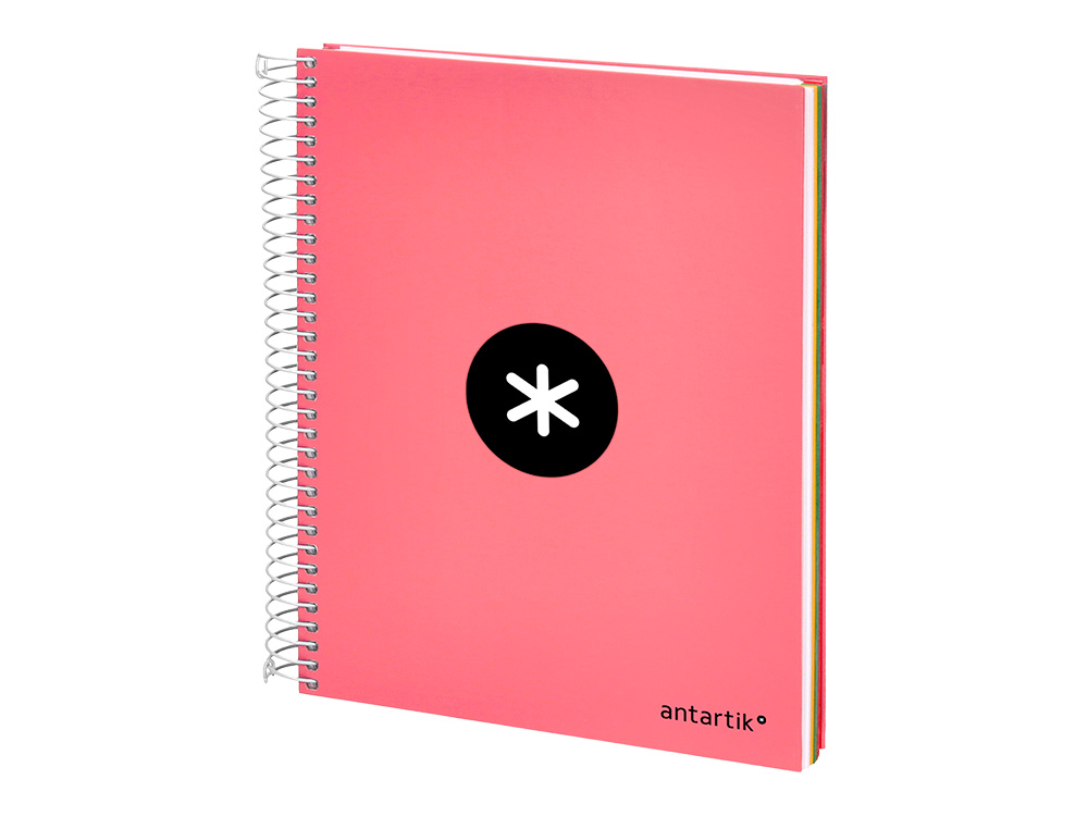 CUADERNO ESPIRAL A5 MICRO ANTARTIK TAPA FORRADA120H 90 GR LISO 5 BANDAS 6 TALADROS COLOR CORAL
