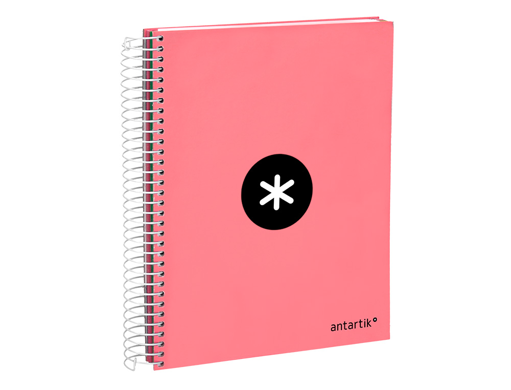 CUADERNO ESPIRAL A5 MICRO ANTARTIK TAPA FORRADA120H 90 GR LISO 5 BANDAS 6 TALADROS COLOR CORAL