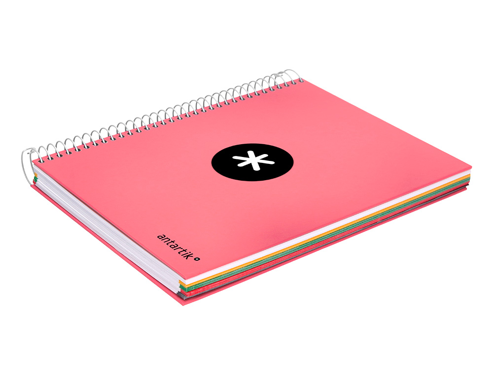 CUADERNO ESPIRAL A5 MICRO ANTARTIK TAPA FORRADA120H 90 GR LISO 5 BANDAS 6 TALADROS COLOR CORAL