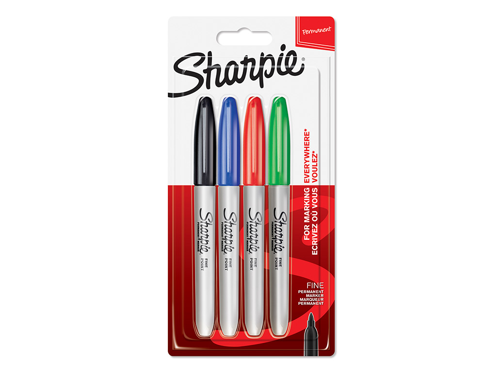ROTULADOR SHARPIE PERMANENTE FINO BLISTER 4 UNIDADES COLORES ESTANDAR SURTIDOS