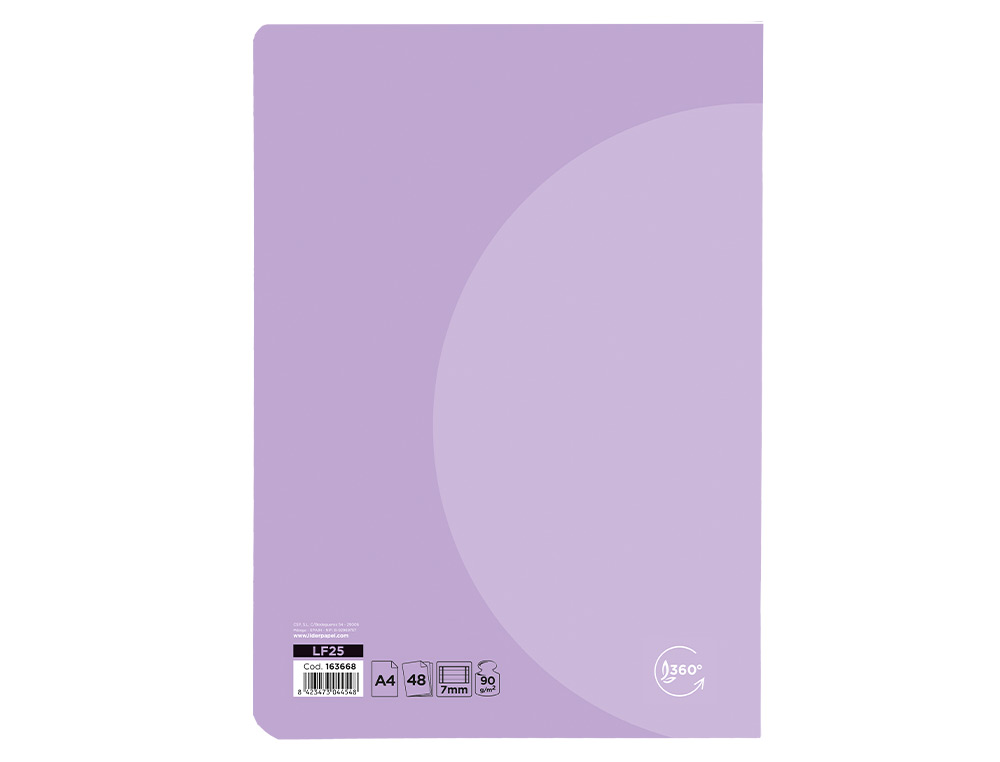 LIBRETA LIDERPAPEL 360 TAPA DE PLASTICO A5 48 HOJAS 90GR HORIZONTAL CON DOBLE MARGEN COLORES PASTEL