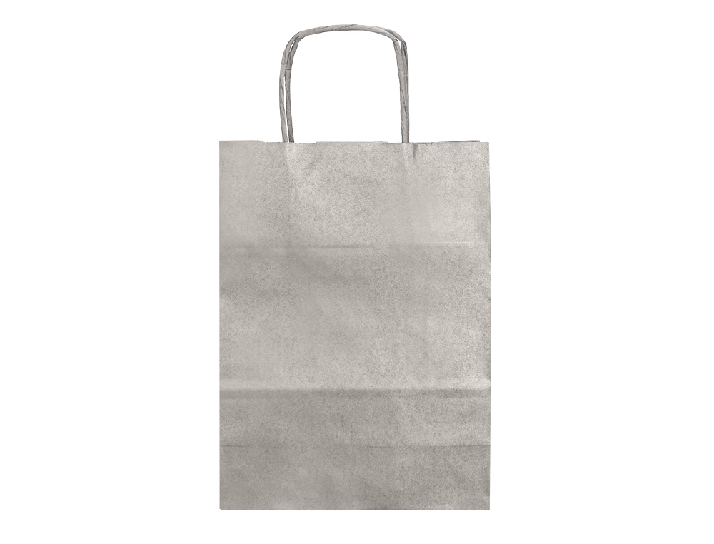 BOLSA PAPEL Q-CONNECT KRAFT PLATA L CON ASA RETORCIDA 320X400X140 MM