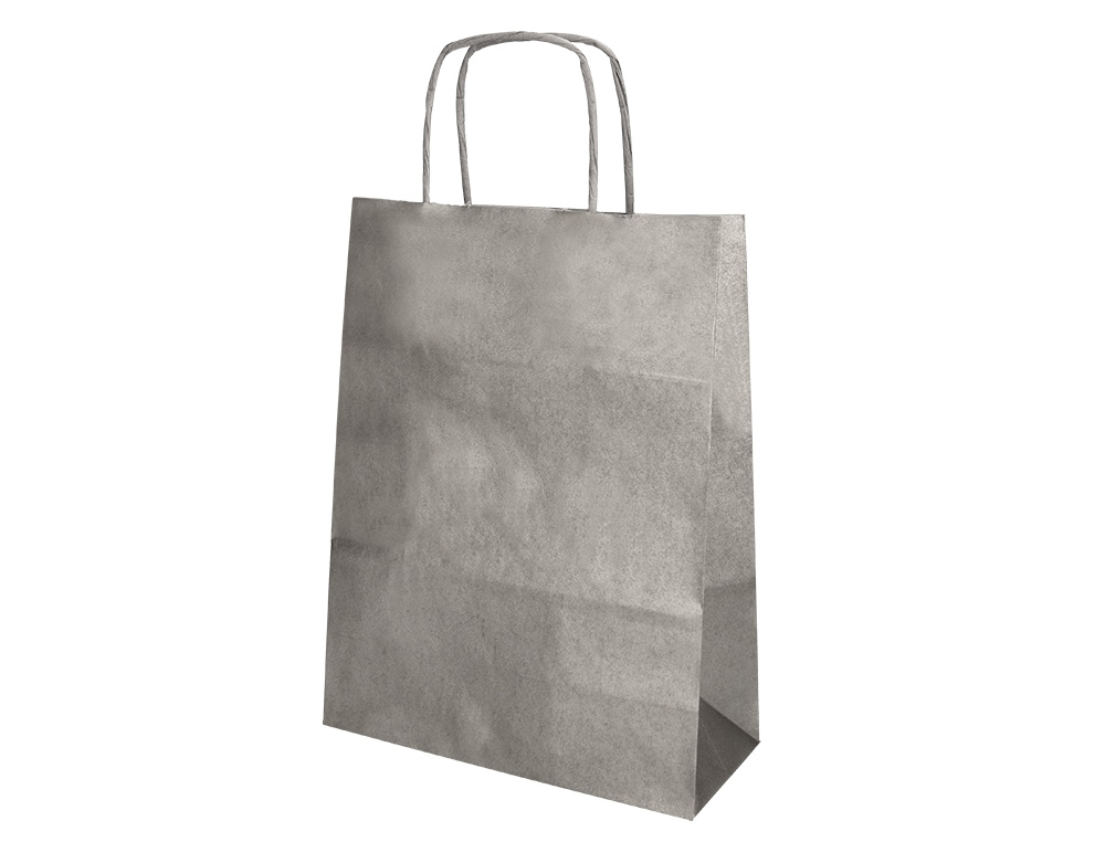 BOLSA PAPEL Q-CONNECT KRAFT PLATA L CON ASA RETORCIDA 320X400X140 MM