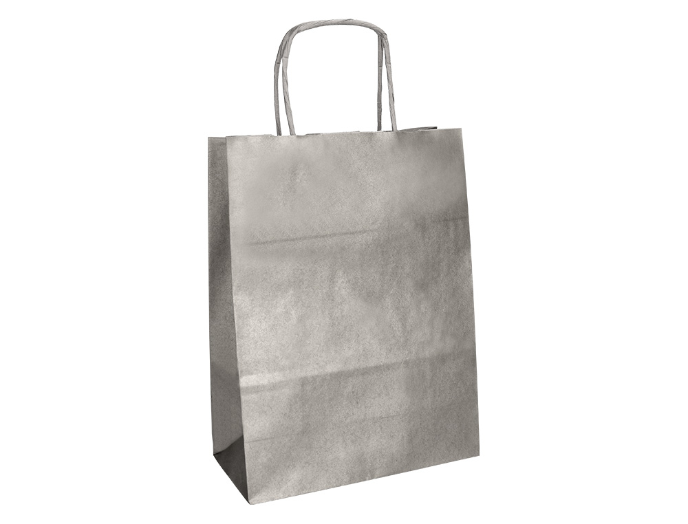 BOLSA PAPEL Q-CONNECT KRAFT PLATA L CON ASA RETORCIDA 320X400X140 MM