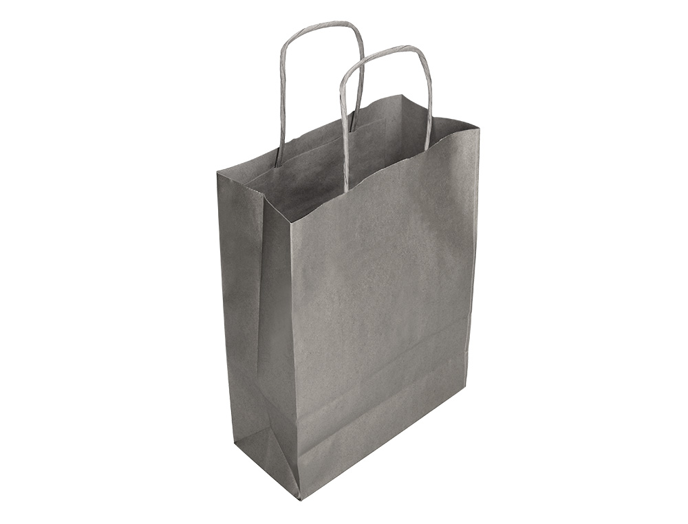 BOLSA PAPEL Q-CONNECT KRAFT PLATA L CON ASA RETORCIDA 320X400X140 MM