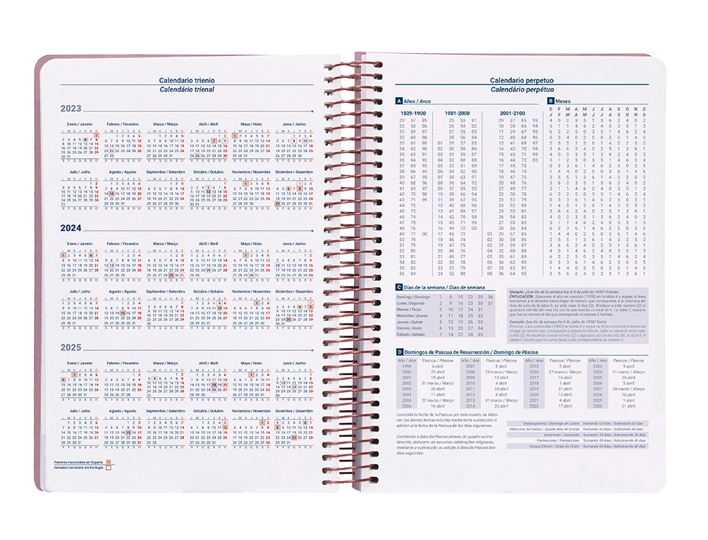 AGENDA ESPIRAL LIDERPAPEL CLASSIC A5 2024 SEMANA VISTA PORTADA POLIPROPILENO PAPEL 70 GR COLOR CORAL