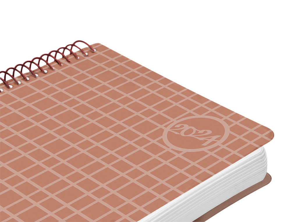 AGENDA ESPIRAL LIDERPAPEL CLASSIC A5 2024 SEMANA VISTA PORTADA POLIPROPILENO PAPEL 70 GR COLOR CORAL