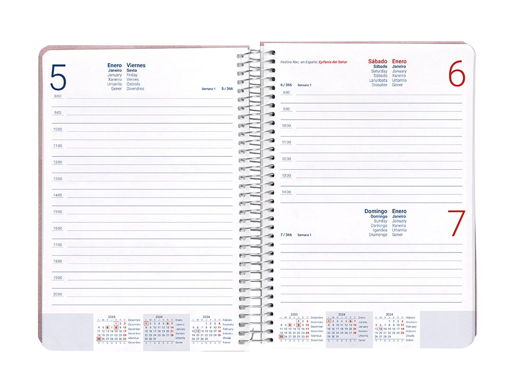 AGENDA ESPIRAL LIDERPAPEL SYROS 15X21 CM 2024 DIA PAGINA SIMPLE ESPIRAL COLOR ROSA PAPEL 60 GR
