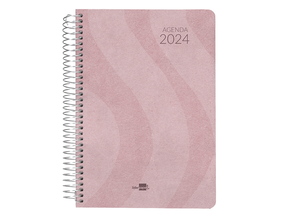 AGENDA ESPIRAL LIDERPAPEL SYROS 15X21 CM 2024 DIA PAGINA SIMPLE ESPIRAL COLOR ROSA PAPEL 60 GR