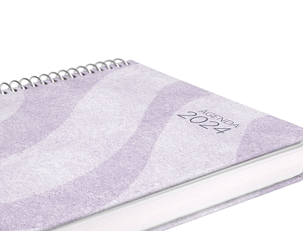 AGENDA ESPIRAL LIDERPAPEL SYROS 15X21 CM 2024 DIA PAGINA SIMPLE ESPIRAL COLOR MALVA PAPEL 60 GR