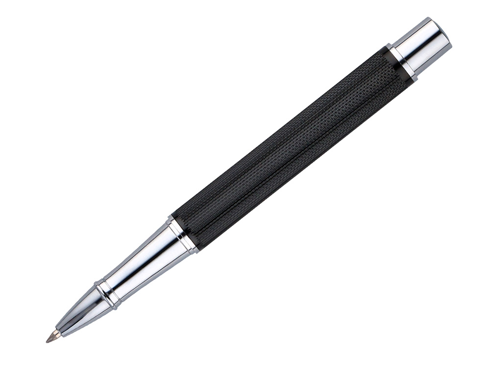 BOLIGRAFO BELIUS TURBO ALUMINIO TEXTURA PUNTEADA COLOR NEGRO Y PLATEADO TINTA AZUL CAJA DE DISEO