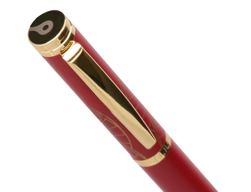 BOLIGRAFO Y ESTUCHE BELIUS SOIREE COLOR ART DECO GRANATE Y DORADO TINTA AZUL CAJA DE DISEÑO