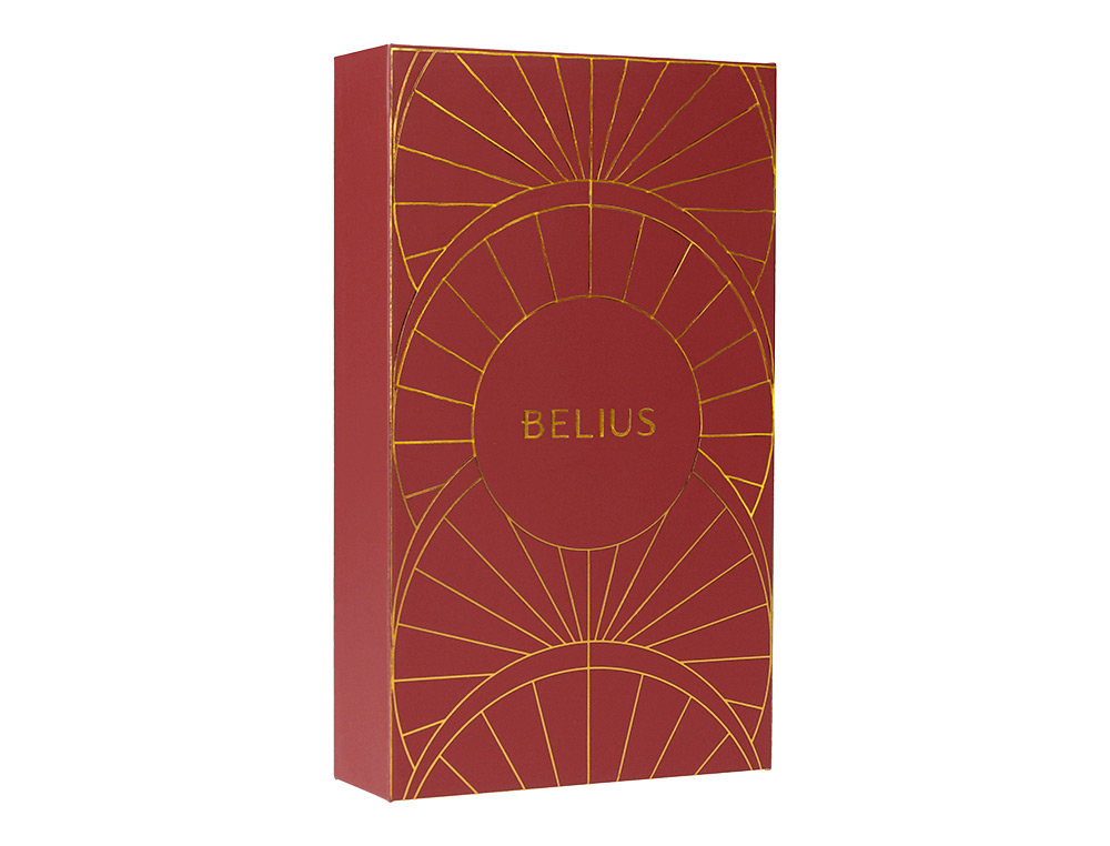 BOLIGRAFO Y ESTUCHE BELIUS SOIREE COLOR ART DECO GRANATE Y DORADO TINTA AZUL CAJA DE DISEÑO