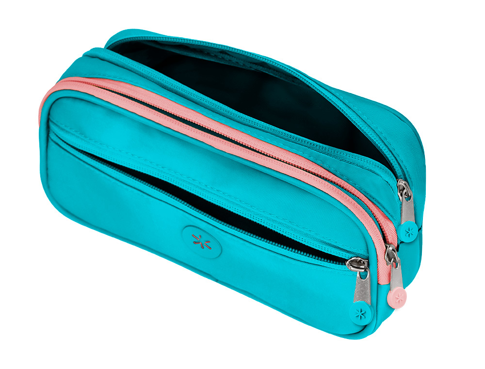 ESTUCHE PORTATODO ANTARTIK FUSION FLEX 3 CREMALLERAS TURQUESA COMPAÑERO MOCHILA 100X60X220 MM