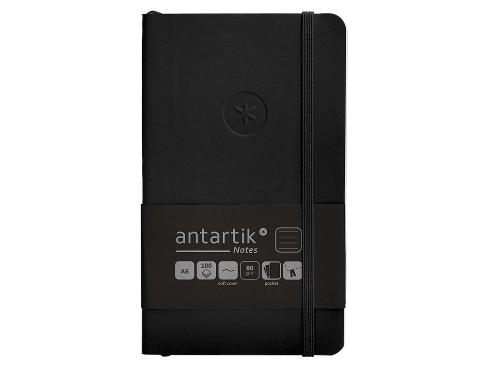 CUADERNO CON GOMILLA ANTARTIK NOTES TAPA BLANDA A6 RAYAS NEGRO 100 HOJAS 80 GR FSC