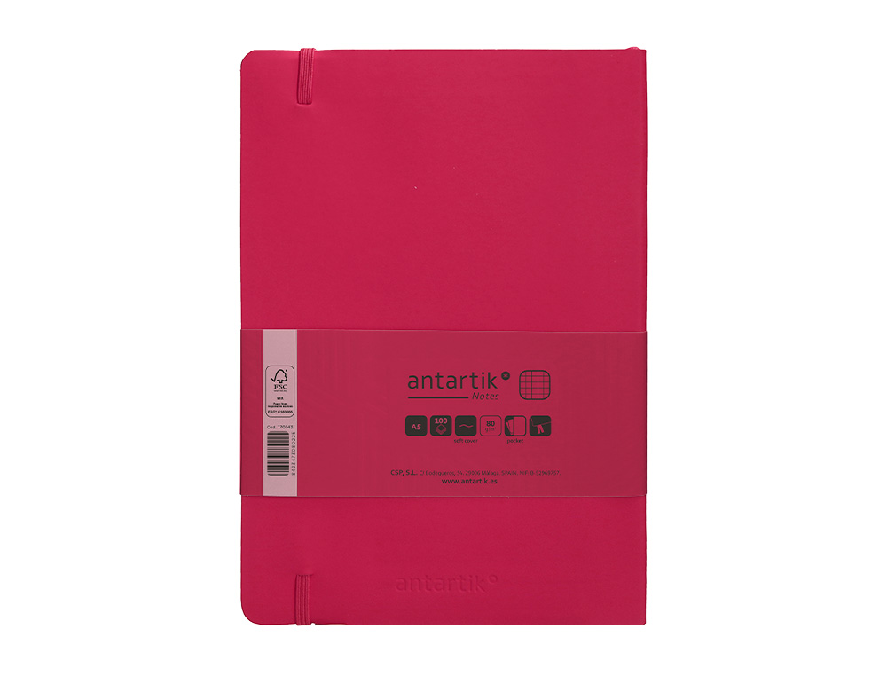 CUADERNO CON GOMILLA ANTARTIK NOTES TAPA BLANDA A5 HOJAS CUADRICULA BURDEOS 80 HOJAS 80 GR FSC