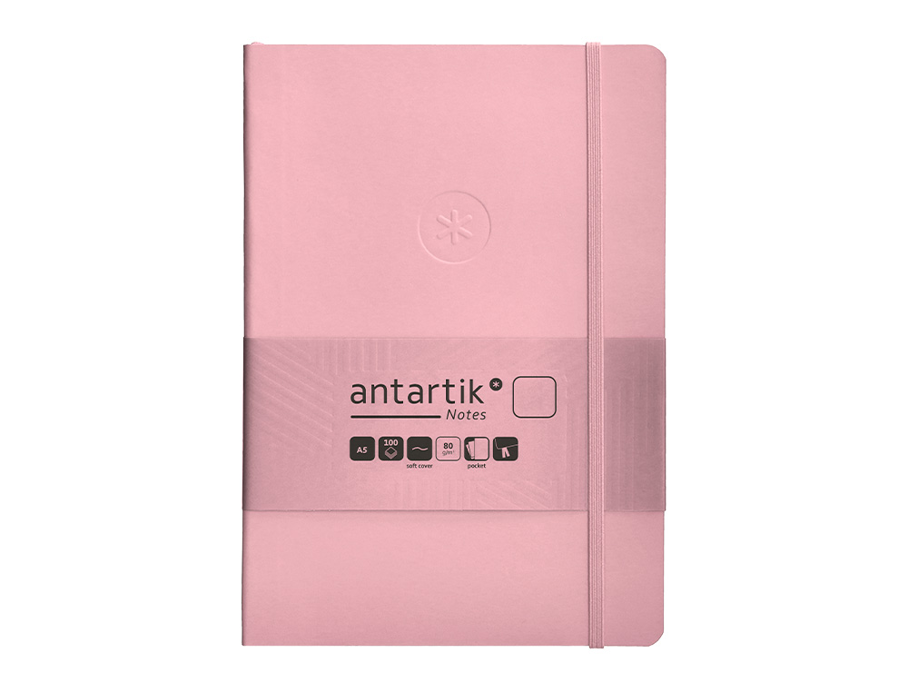 CUADERNO CON GOMILLA ANTARTIK NOTES TAPA BLANDA A5 HOJAS LISAS ROSA PASTEL 80 HOJAS 80 GR FSC