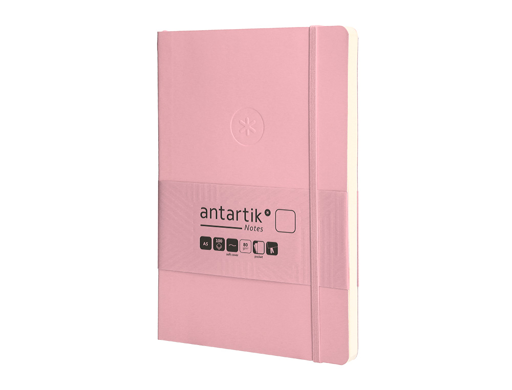 CUADERNO CON GOMILLA ANTARTIK NOTES TAPA BLANDA A5 HOJAS LISAS ROSA PASTEL 80 HOJAS 80 GR FSC