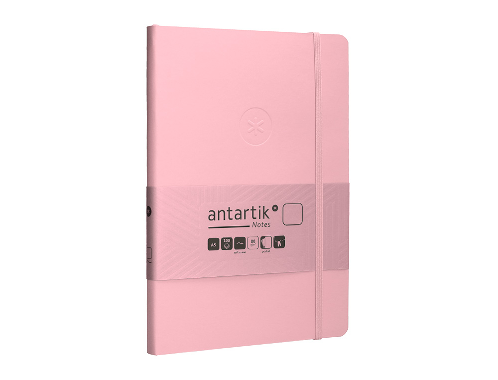 CUADERNO CON GOMILLA ANTARTIK NOTES TAPA BLANDA A5 HOJAS LISAS ROSA PASTEL 80 HOJAS 80 GR FSC