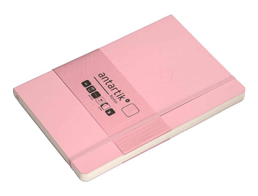 CUADERNO CON GOMILLA ANTARTIK NOTES TAPA BLANDA A5 HOJAS LISAS ROSA PASTEL 80 HOJAS 80 GR FSC