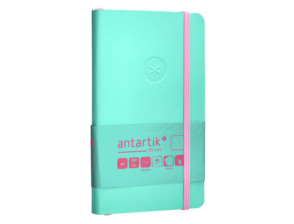 CUADERNO CON GOMILLA ANTARTIK NOTES TAPA BLANDA A6 HOJAS LISAS ROSA Y TURQUESA 100 HOJAS 80 GR FSC