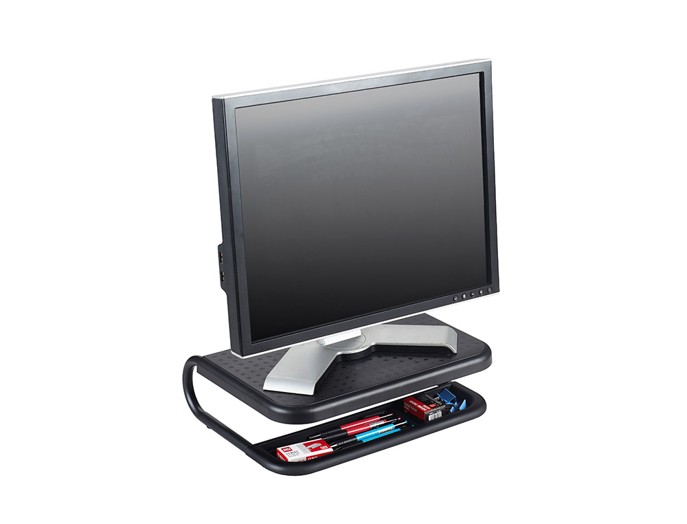 SOPORTE Q-CONNECT PARA PORTATIL Y MONITOR DE PC CON BANDEJA ORGANIZADORA COLOR NEGRO 380X295X110 MM