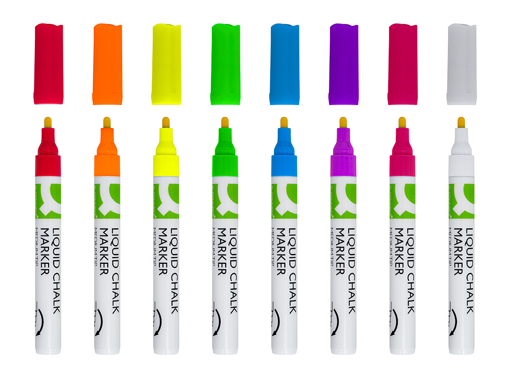 ROTULADOR Q-CONNECT TIZA LIQUIDA PUNTA REDONDA TRAZO 3 MM CAJA DE 8 UNIDADES COLORES SURTIDOS