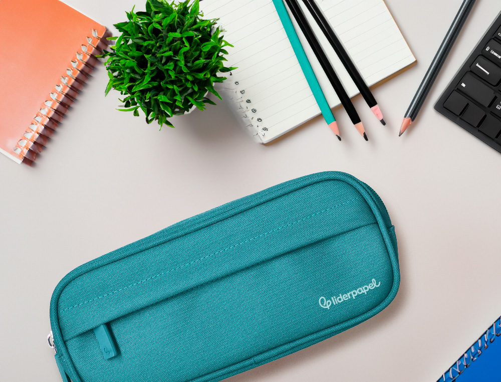 ESTUCHE PORTATODO LIDERPAPEL CLASSIC OVALADO 2 CREMALLERAS CON BOLSILLO DELANTERO 210X90MM AZUL TURQUESA