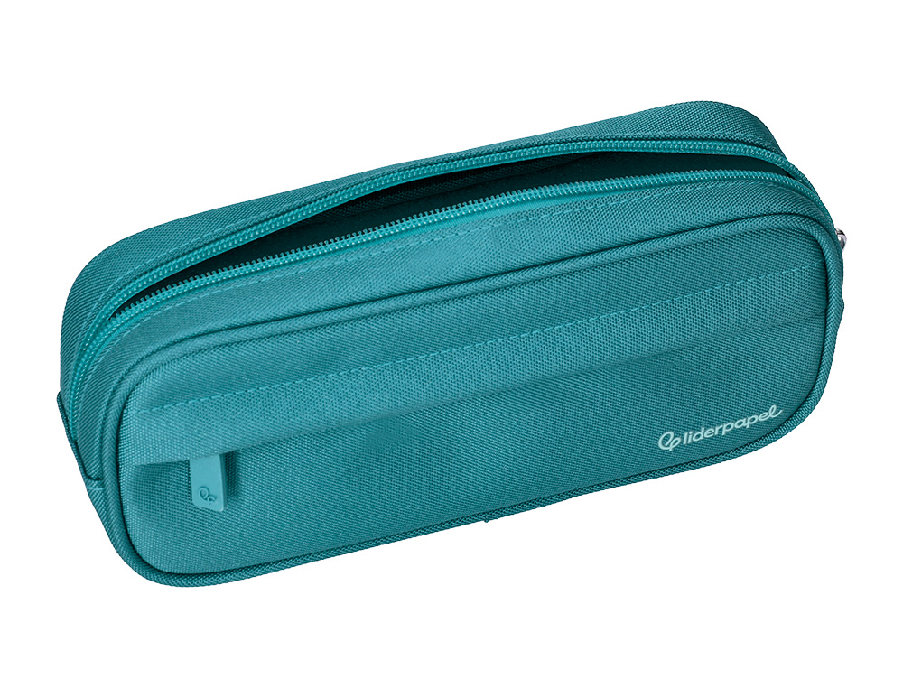 ESTUCHE PORTATODO LIDERPAPEL CLASSIC OVALADO 2 CREMALLERAS CON BOLSILLO DELANTERO 210X90MM AZUL TURQUESA