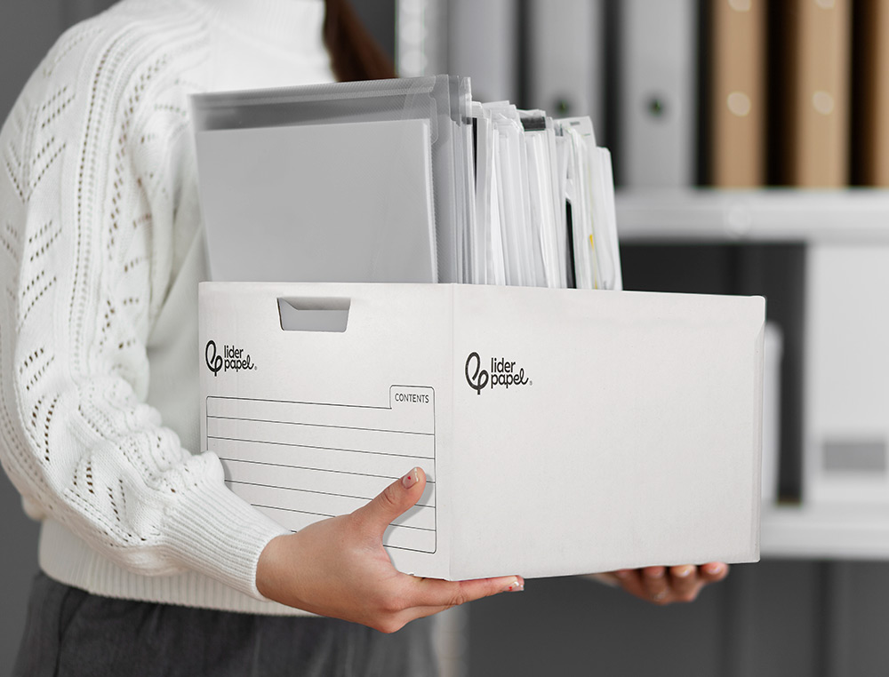 CAJON CONTENEDOR LIDERPAPEL CARTON AUTOMATICO PARA 3 CAJASARCHIVO DEFINITIVO FOLIO / 4 ARCHIVADORES A-Z 387X333X260MM