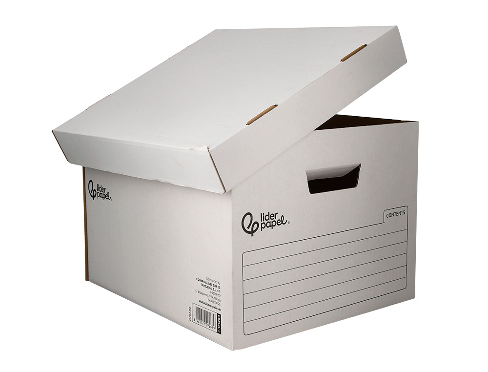 CAJON CONTENEDOR LIDERPAPEL CARTON AUTOMATICO PARA 3 CAJASARCHIVO DEFINITIVO FOLIO / 4 ARCHIVADORES A-Z 387X333X260MM