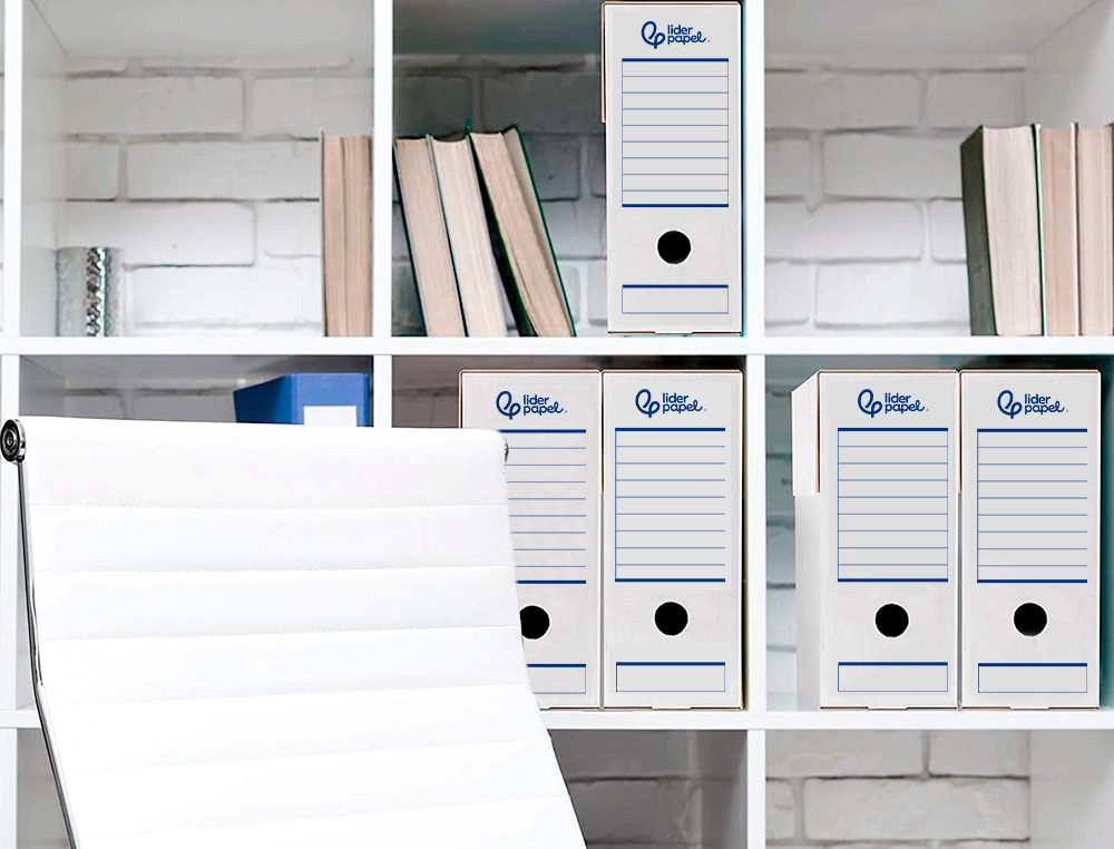CAJA ARCHIVO DEFINITIVO AUTOMATICA LIDERPAPEL FOLIO CARTON RECICLADO 325G/M2 LOMO 100 MM BLANCO 360X100X255MM