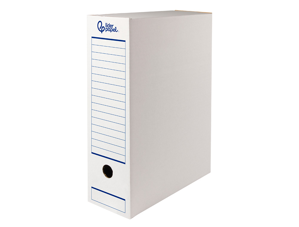 CAJA ARCHIVO DEFINITIVO AUTOMATICA LIDERPAPEL FOLIO CARTON RECICLADO 325G/M2 LOMO 100 MM BLANCO 360X100X255MM