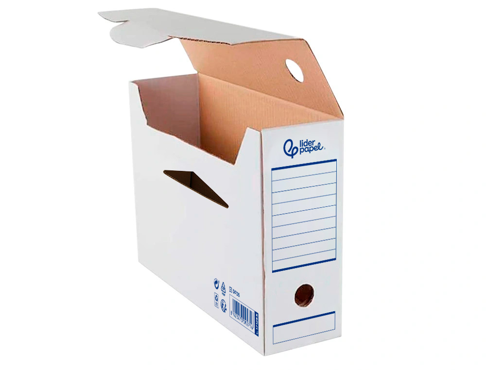 CAJA ARCHIVO DEFINITIVO AUTOMATICA LIDERPAPEL FOLIO CARTON RECICLADO 325G/M2 LOMO 100 MM BLANCO 360X100X255MM