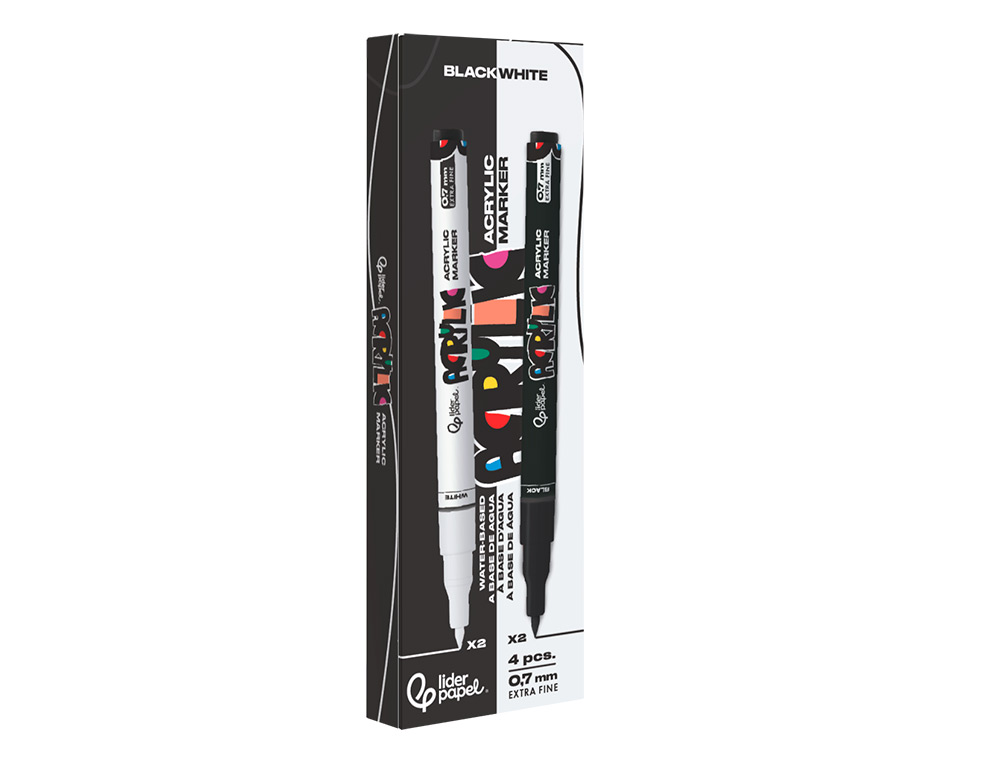 ROTULADOR LIDERPAPEL ACRYLIC BASE AGUA TODO TIPO DE SUPERFICIE PUNTA FINA 0,7 MM CAJA DE 4 PERFILADORES