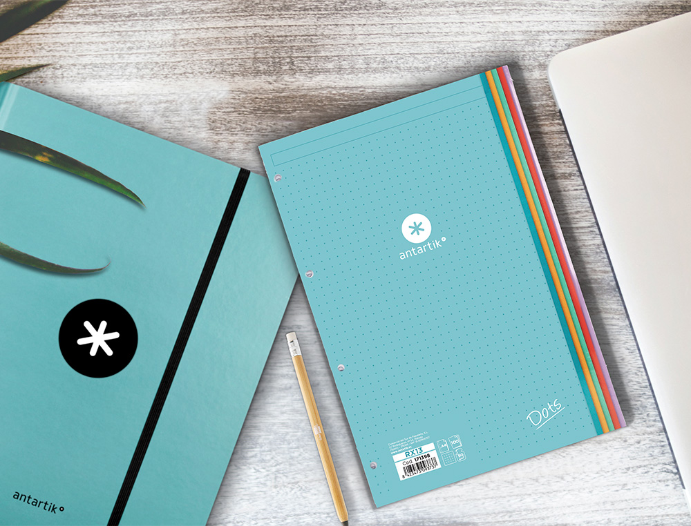 RECAMBIO ANTARTIK A4 100 HOJAS 90GR PUNTOS DOTS 4 TALADROS BANDAS DE 5 COLORES