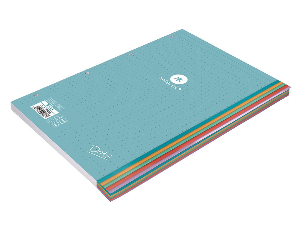 RECAMBIO ANTARTIK A4 100 HOJAS 90GR PUNTOS DOTS 4 TALADROS BANDAS DE 5 COLORES