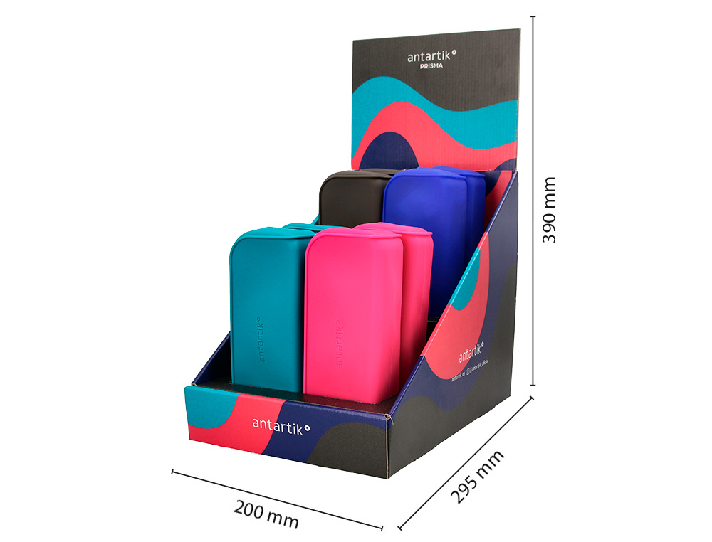 ESTUCHE PORTATODO ANTARTIK PRISMA SOFT RECTANGULAR 185X50X75 MM EXPOSITOR DE 8 UNIDADES COLORES INTENSOS