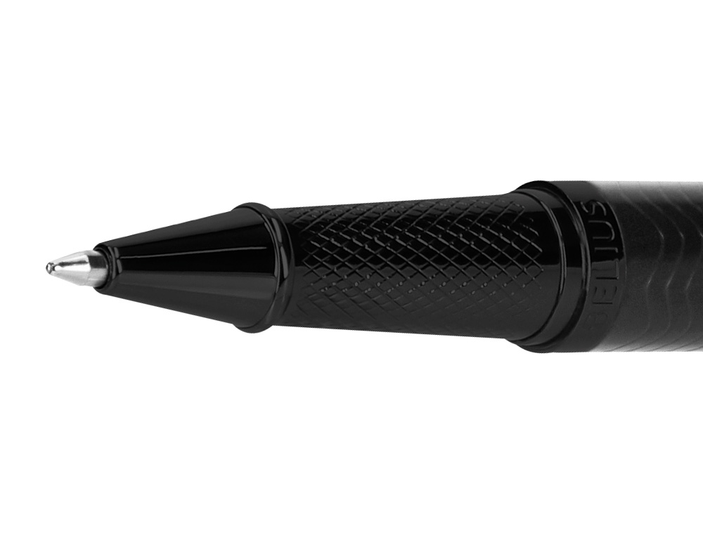 BOLIGRAFO BELIUS NEPTUNO ALUMINIO TEXTURA WAVY COLOR NEGRO TINTA AZUL CAJA DE DISEÑO