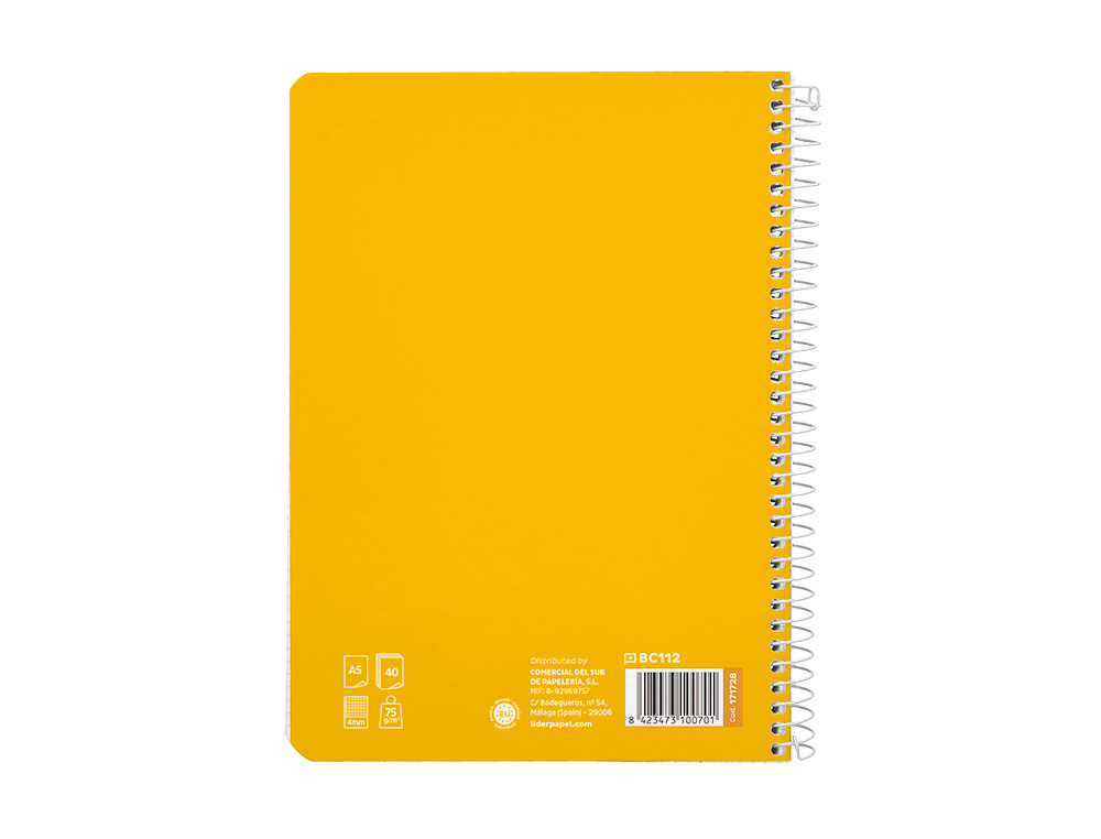 CUADERNO ESPIRAL LIDERPAPEL A5 PAUTAGUIA TAPA BLANDA 40H 75GR CUADRO PAUTADO 4MM COLOR AMARILLO
