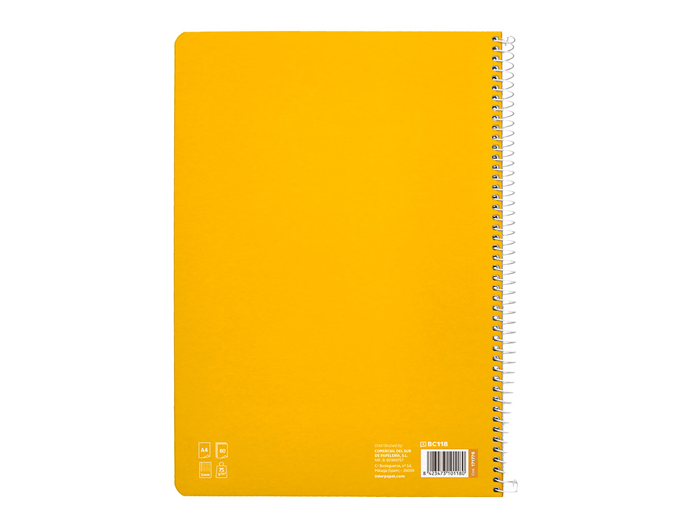 CUADERNO ESPIRAL LIDERPAPEL A4 PAUTAGUIA TAPA BLANDA 80H 75GR CUADRO PAUTADO 5MM COLOR AMARILLO
