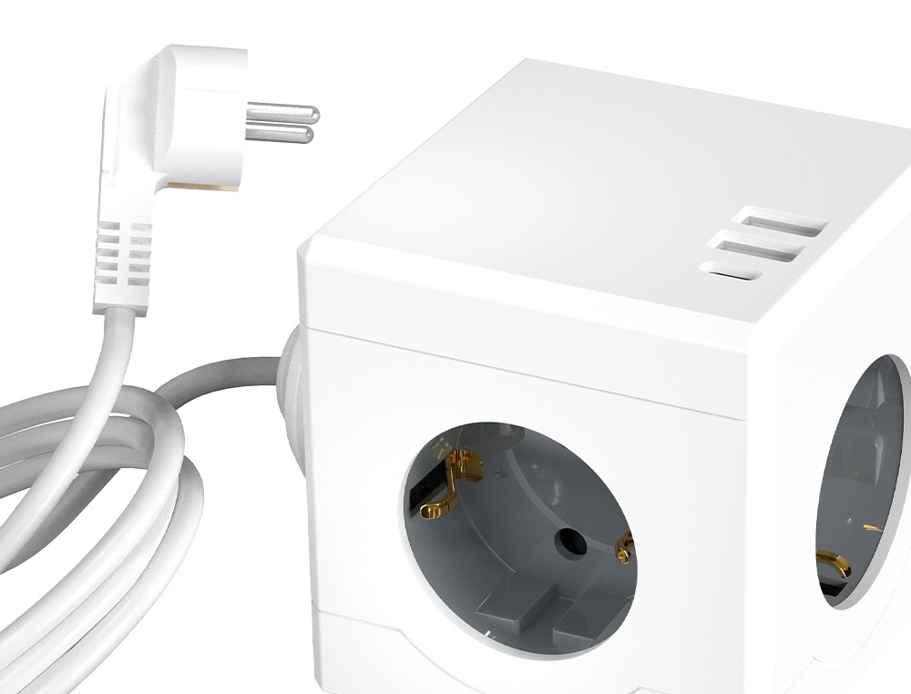 REGLETA Q-CONNECT DE CUBO ENCHUFE MULTIPLE POWER CUBE 6 EN 1 CABLE DE 1,4MT 3 TOMAS DE CORRIENTE+2 USB+1 USB C