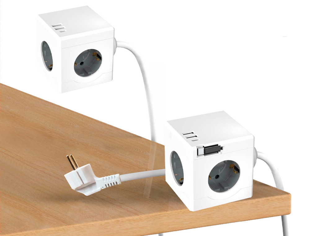 REGLETA Q-CONNECT DE CUBO ENCHUFE MULTIPLE POWER CUBE 6 EN 1 CABLE DE 1,4MT 3 TOMAS DE CORRIENTE+2 USB+1 USB C