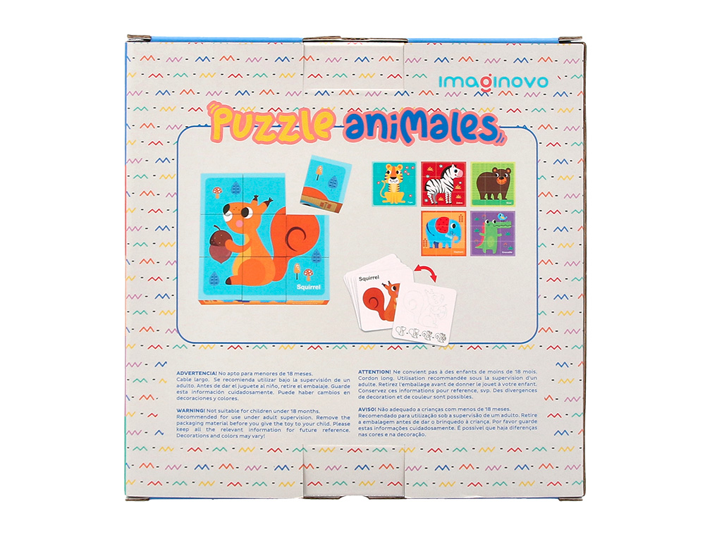 PUZLE INFANTIL IMAGINOVO MADERA CUBOS DE ANIMALES +24 MESES 15 PIEZAS INCLUYE 12 PATRONES 22X22X6,4CM