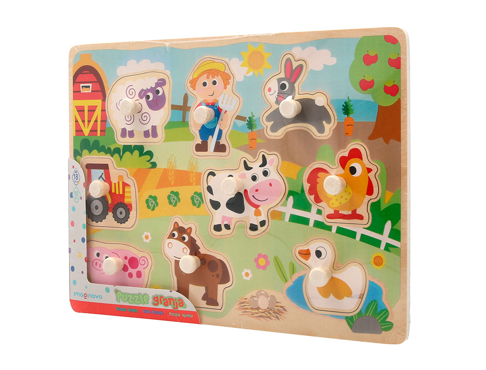 PUZLE INFANTIL IMAGINOVO MADERA GRANJA +18 MESES 9 PIEZAS 30X22,5X1,5CM