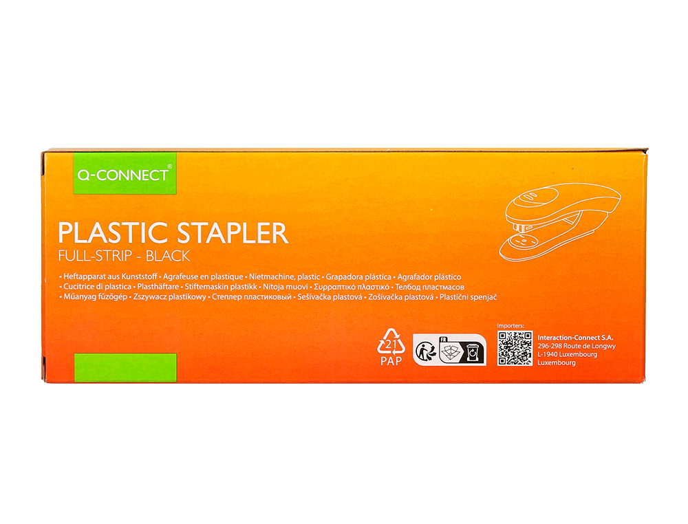 GRAPADORA Q-CONNECT KF14207 PLASTICO ABS NEGRA CAPACIDAD 20 HOJAS MEDIDAS 177X43X67MM